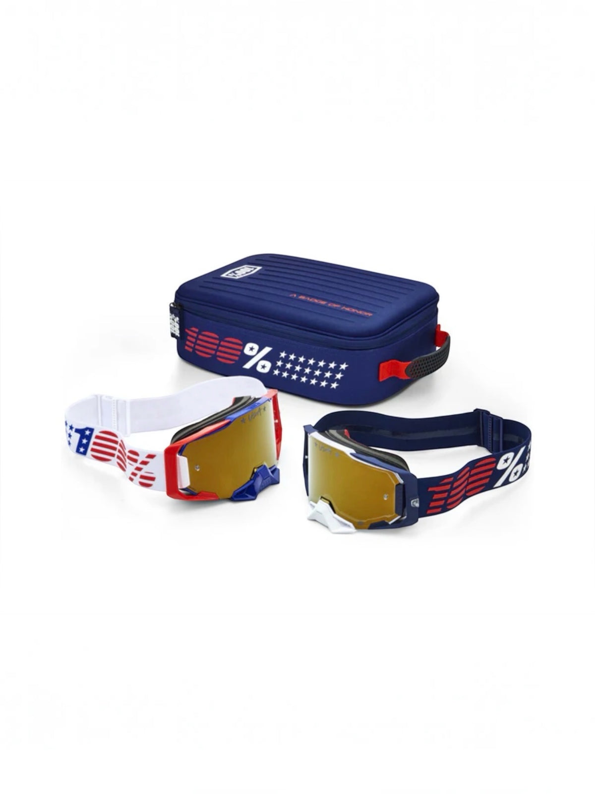DUAL ARMEGA® Patriot Pro Pack White/Navy True Gold Mirror Lens w/ Free Goggle Case